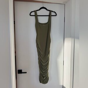 Club London Elegant Olive Green Ruched Dress